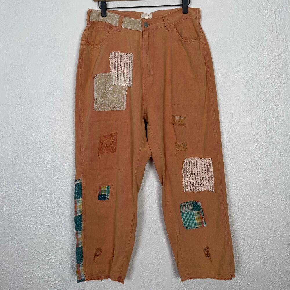 POL Patchwork Distressed Straight Leg Pants Boho Size Medium
